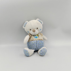 DOUDOU OURS BLANC BEIGE BLEU POIS