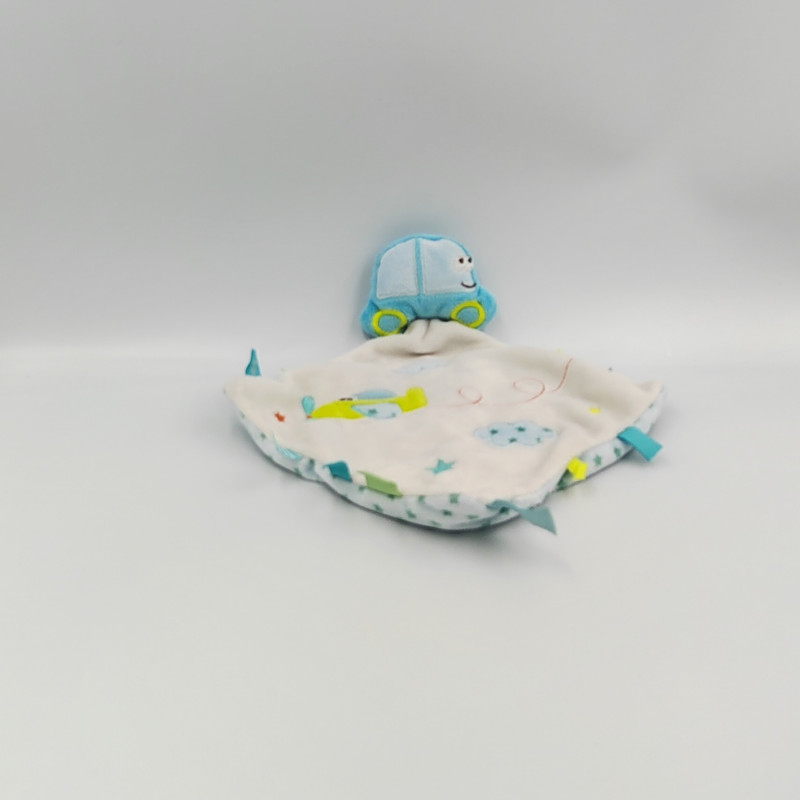 DOUDOU PLAT VOITURE BLEU BLANC