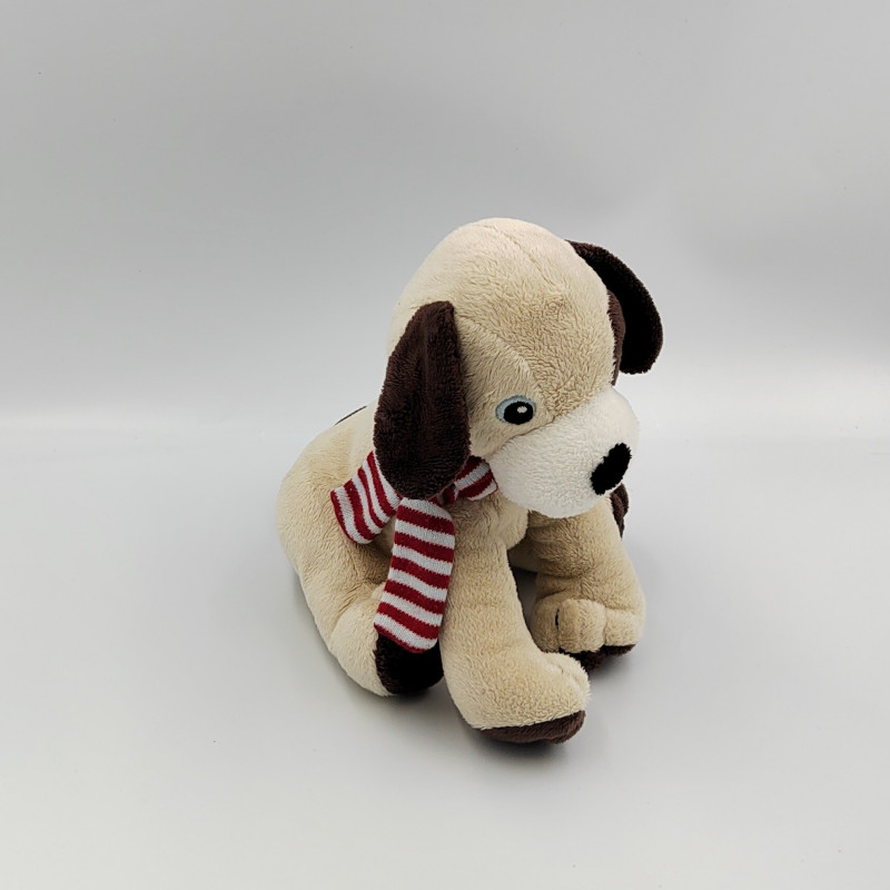Doudou chien beige marron foulard rouge rayé H&M