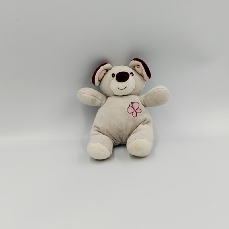 Doudou souris grise rouge bordeaux papillon NOUNOURS