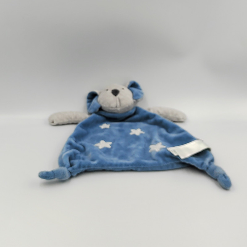 Doudou plat souris gris bleu étoiles OBAIBI