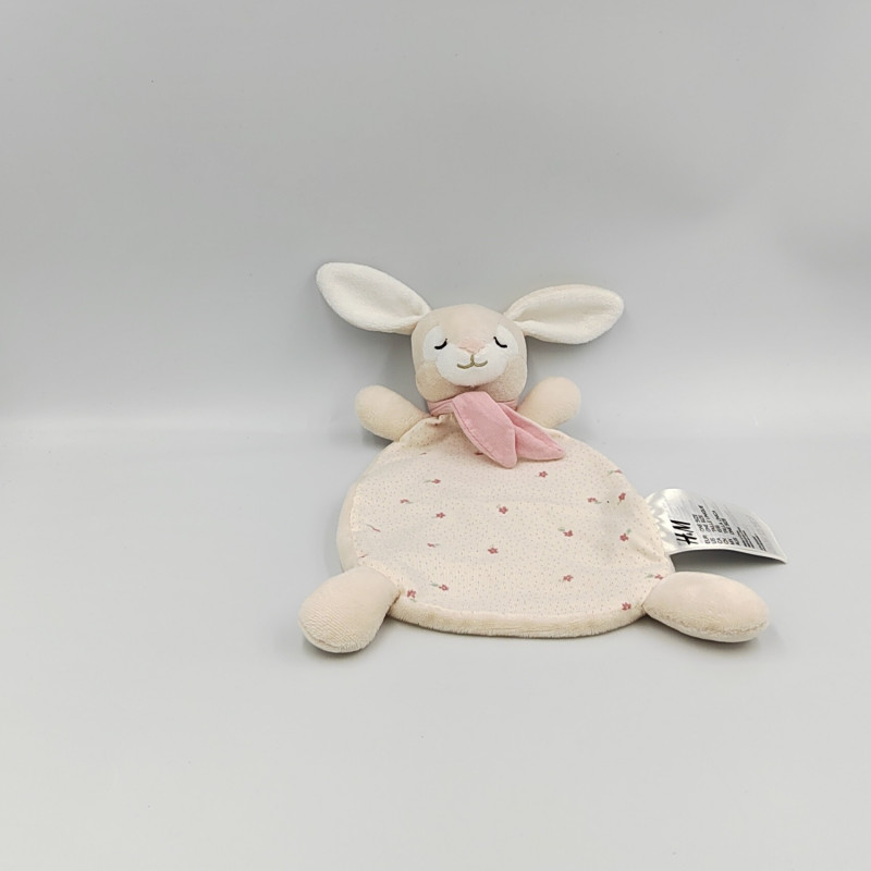 Doudou plat lapin blanc écru rose pois fleurs H&M