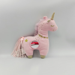 Doudou licorne rose hochet miroir MOTS D'ENFANTS