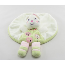 Doudou plat rond chat blanc vert bleu voiture NICOTOY KIABI