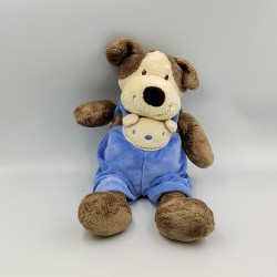 DOUDOU CHIEN MARRON SALOPETTE BLEU