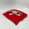 Doudou plat lapin rouge gris blanc rayé OBAIBI