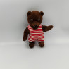 Ancien doudou peluche petit ours brun AJENA