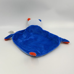 Doudou plat ours bleu rouge rayé cape MOTS D'ENFANTS