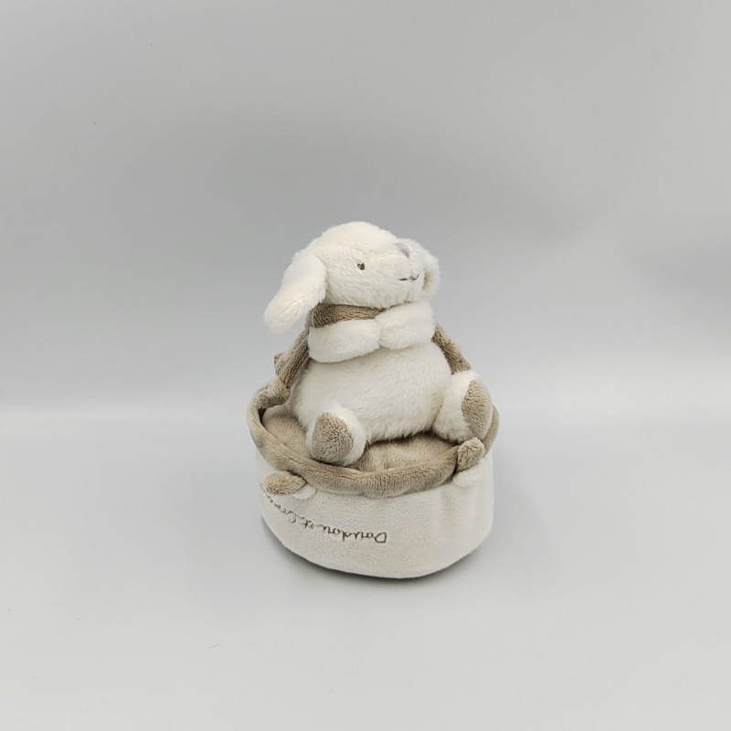 Doudou et compagnie boite musical lapin blanc beige taupe