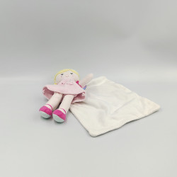 Doudou poupée blonde robe rose mouchoir SUCRE D'ORGE