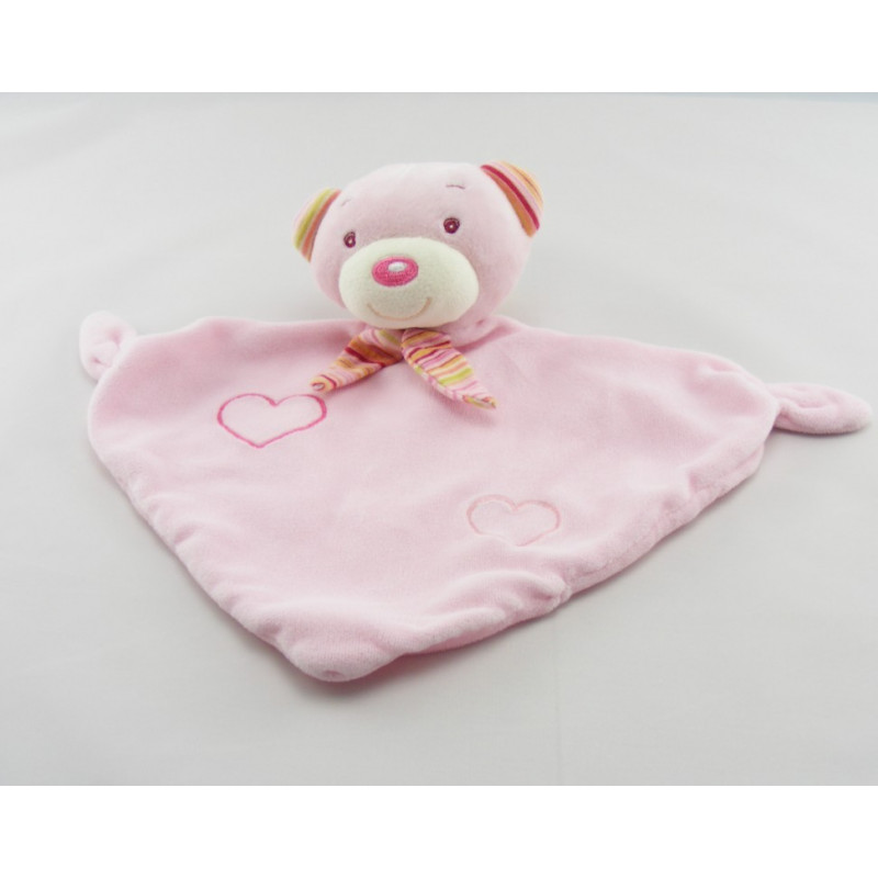 Doudou plat ours beige blanc rouge BABY CLUB