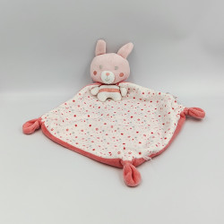 Doudou plat lapin blanc rose étoiles cape MOTS D'ENFANTS