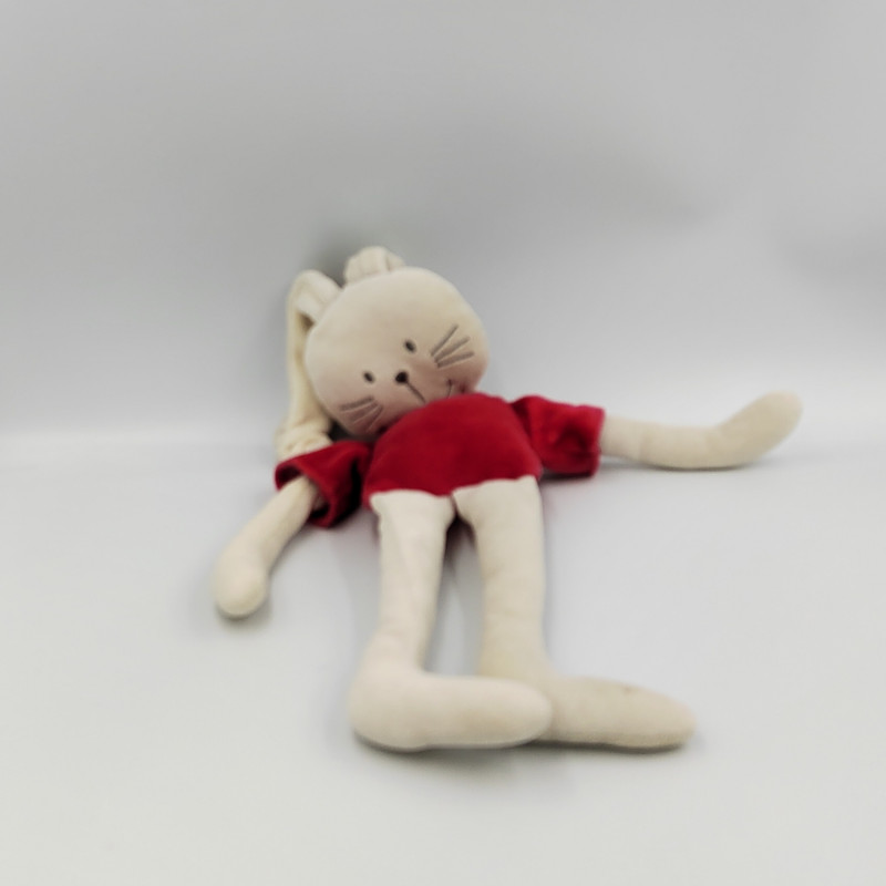 Doudou lapin beige rouge