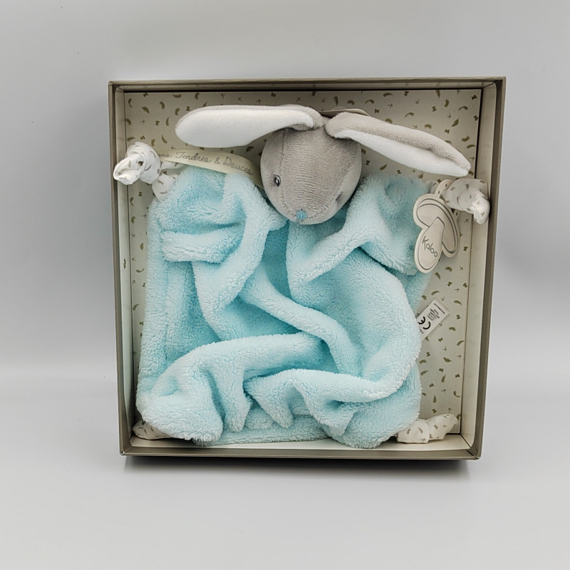 Doudou plat lapin plume bleu Aqua KALOO