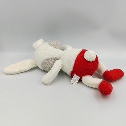 Doudou lapin blanc rouge gris VERTBAUDET