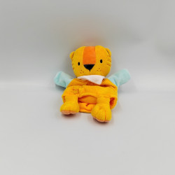 Doudou marionnette tigre orange jaune bleu TOM & ZOE