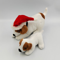 Doudou chien blanc marron Noël CREDIT MUTUEL