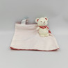 Doudou ours rouge blanc rayé mouchoir SHIMA