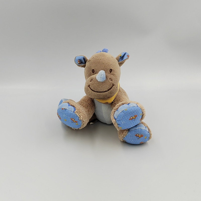 Doudou rhinocéros marron bleu orange NATTOU