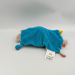 Doudou plat lapin gris bleu rouge INFLUX
