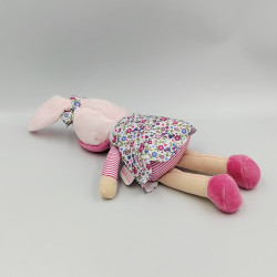 Doudou Poupée lutin rose blanc fleurs Mademoiselle Corolle