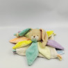 Doudou plat lapin blanc bleu vert jaune orange pétales Arc en ciel BABY NAT