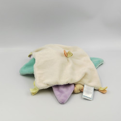 Doudou plat lapin blanc bleu vert jaune orange pétales Arc en ciel BABY NAT