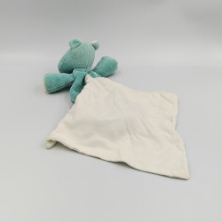 Doudou hippopotame Hippo bleu jaune mouchoir Cajou SUCRE D'ORGE