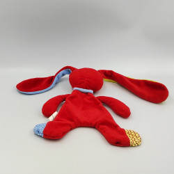 Doudou plat lapin rouge vert jaune bleu pois Nicotoy