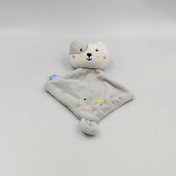 Doudou plat chat gris blanc poissons SUCRE D'ORGE