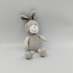 Doudou lapin gris blanc rayé TOM & KIDDY