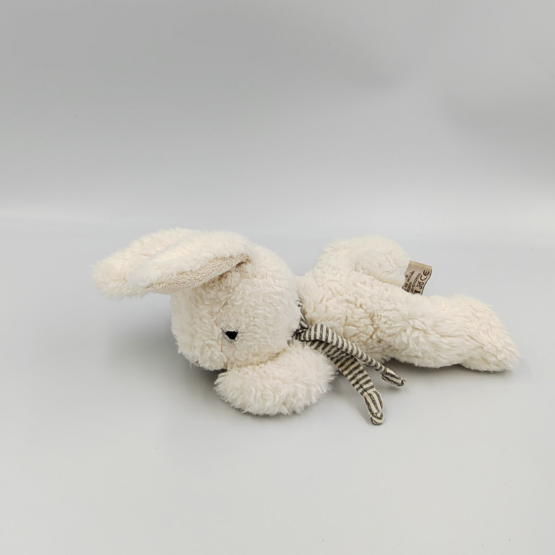 Doudou lapin blanc écharpe rayé gris BUKOWSKI