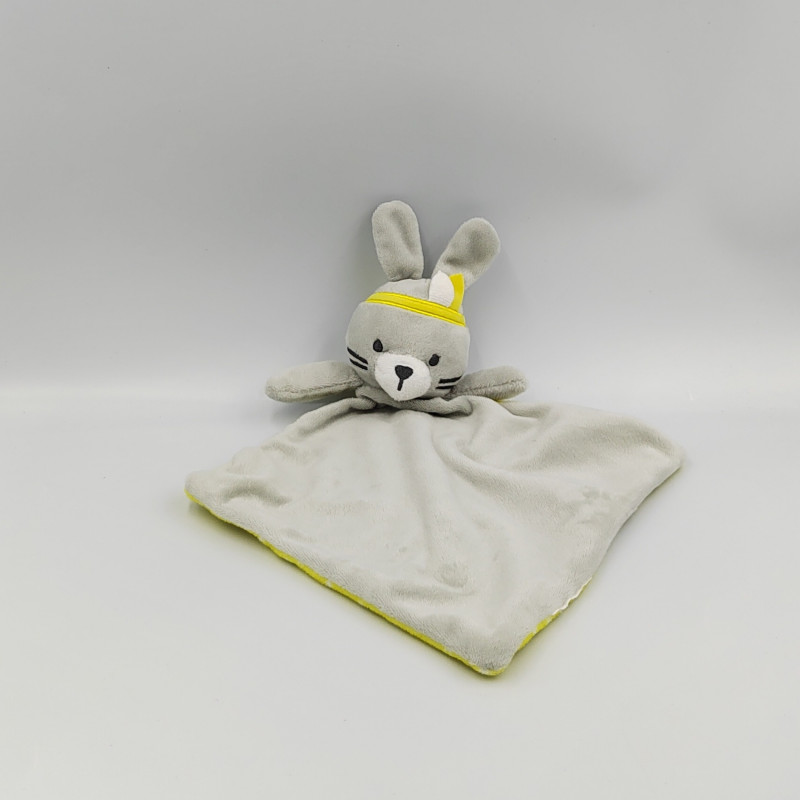 Doudou plat lapin gris jaune indien plumes TOM & ZOE CMP