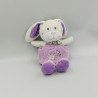 Doudou lapin blanc mauve coeurs oiseau TEX BABY