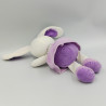 Doudou lapin blanc mauve coeurs oiseau TEX BABY