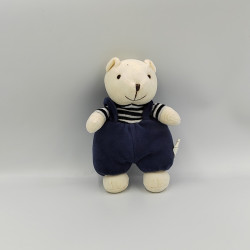 Doudou ours blanc bleu marine rayé LUC BERNAERT