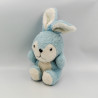 Ancienne peluche lapin bleu blanc grelot AJENA