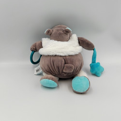 Doudou Hippopotame marron blanc bleu Bazile l'hippo anneau étoile BABY NAT