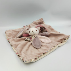 Doudou plat lapin rose mauve fleurs BUKOWSKI