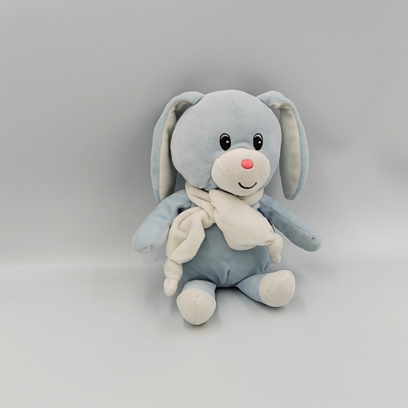 Doudou lapin bleu blanc écharpe GIPSY