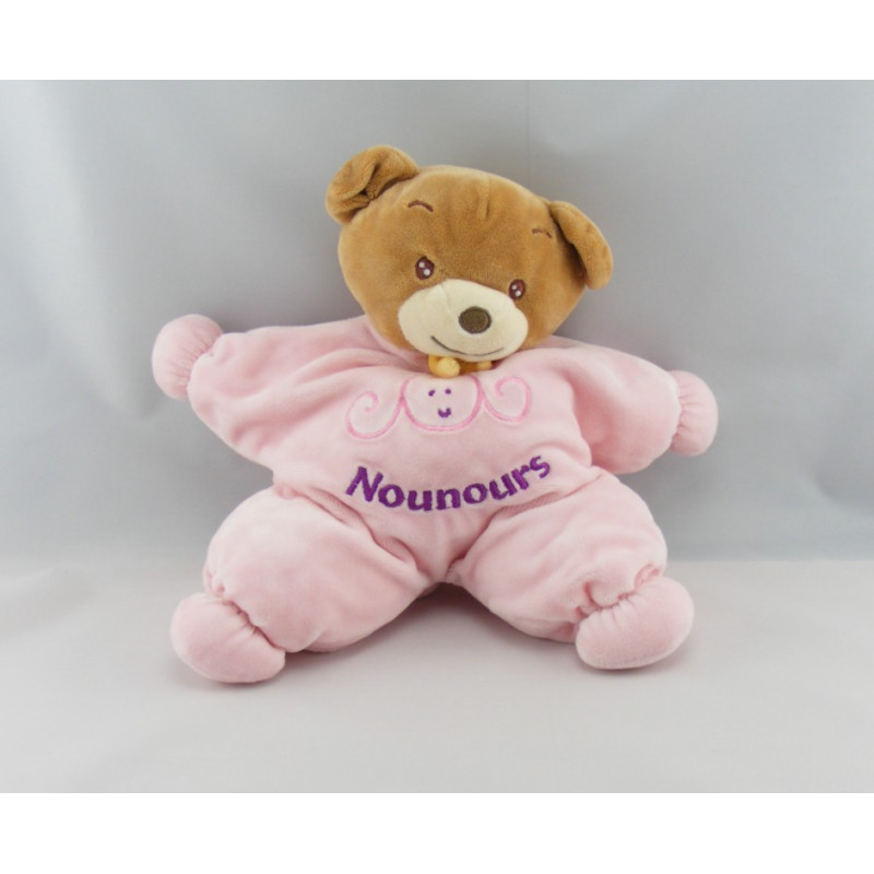 Doudou plat ours rose jaune NOUNOURS