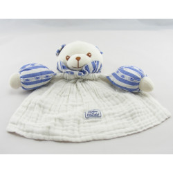 Doudou plat lapin blanc rayé bleu TARTINE ET CHOCOLAT