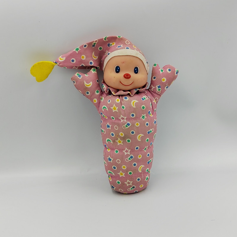 Ancien Doudou peluche veilleuse Luciole chenille rose