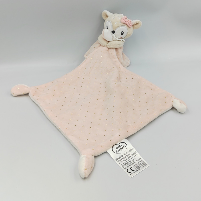 Doudou biche faon rose blanc pois dorés MOTS D'ENFANTS