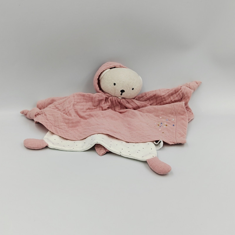 Doudou plat ours rose blanc pois coton bio KALOO
