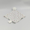 Doudou plat chat blanc vert rose fleurs OBAIBI