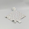 Doudou plat chat blanc vert rose fleurs OBAIBI