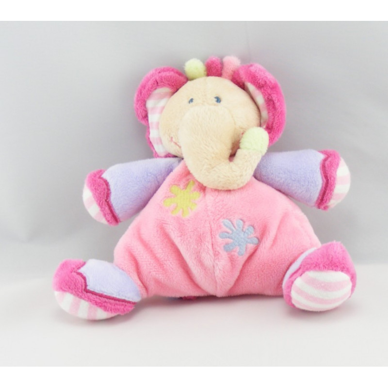 Doudou plat rond éléphant rose bleu orange NATTOU