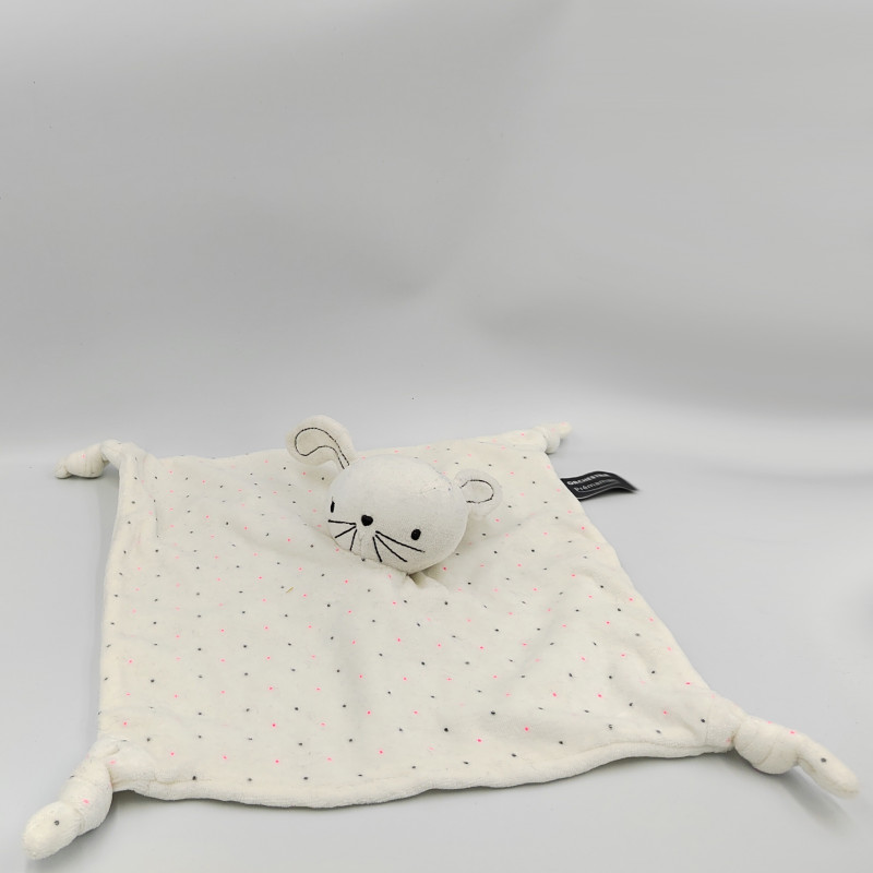 Doudou plat lapin blanc pois rose gris ORCHESTRA PREMAMAN