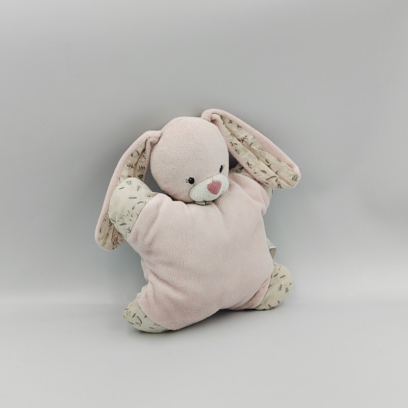 Doudou semi plat lapin rose blanc fleurs BOUT'CHOU BOUTCHOU